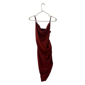 SHEIN Red Satin Tulip Hem Cowl Neck Dress – Sexy Party Dress – Size US 0